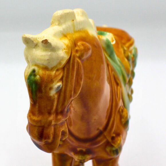Vintage Tang Style War Horse Figurine Pottery Sculpture Sancai Glaze Asian Decor - Picture 4 of 9